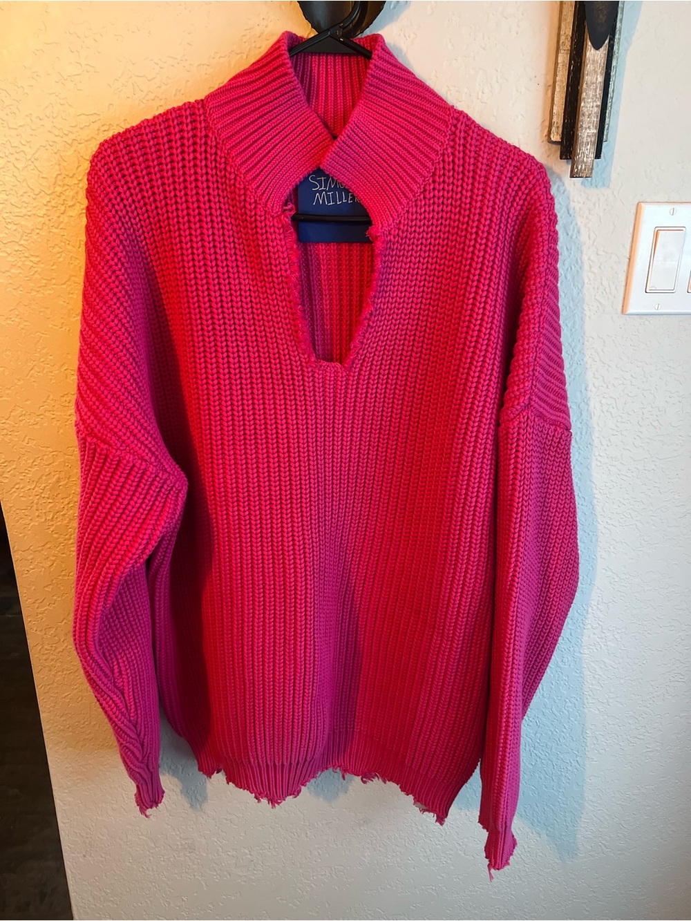 Simon Miller Hot Pink Ribbed V-Collar Sweater